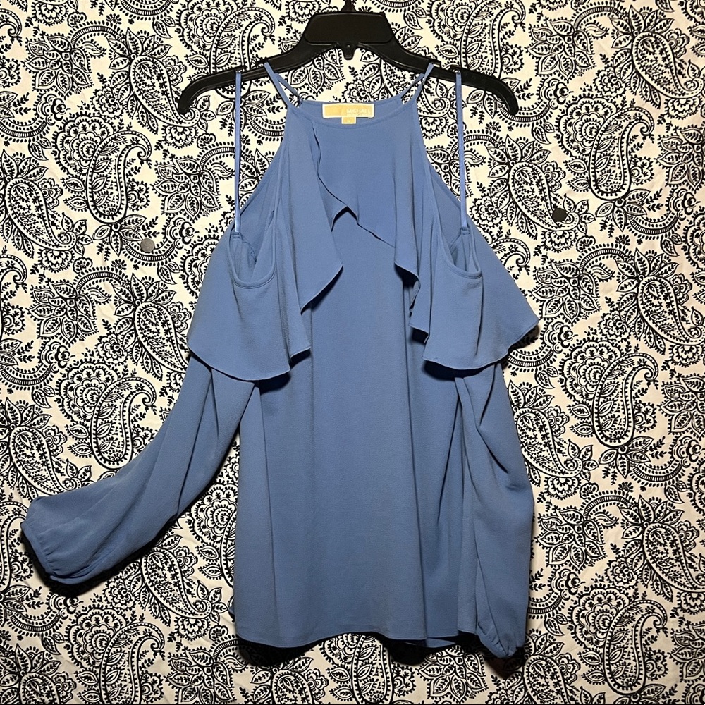 •NWOT• Michael Kors Flounced Cold Shoulder Top